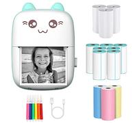 Carseatty Imprimante d'autocollants, imprimante thermique sans encre Bluetooth de poche sans fil, mini imprimante photo pour impression de logo, notes, journal, liste, mémo (y compris 13 rouleaux de