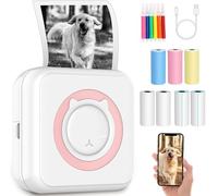 Carseatty Imprimante d'autocollants sans fil Bluetooth de poche thermique sans encre pour impression de logo, notes, journal, liste, mémo (y compris 7 rouleaux de papier d'impression)