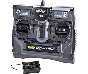 Carson 500501006 FS Reflex Stick II 2,4 GHz - Système de télécommande à 6 canaux, télécommande avec récepteur pour modèles réduits de véhicules tels Que Voitures et Bateaux RC, Noir