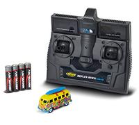 Carson 500504150 1:87 VW T1 Bus Flower Power 100% RTR - Modèle prêt à Rouler, télécommande de 2,4 GHz avec Port de Charge, avec 4xAAA Piles d'émetteur, avec éclairage LED, Mode d’Emploi