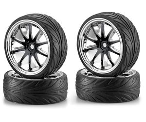 Carson 500900080 1:10 Big Wheel-Set 02 10rayons Noir/Chrome (4) - Accessoires pour modèles réduits, pièces détachées, Tuning, pneus, Jeu de pneus