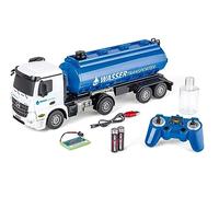 Carson 500907665 Camion-citerne à Eau 1:26 MB Arocs 100% RTR - Véhicule radiocommandé, Camion avec Sons et lumières, avec Piles et radiocommande, autonomie de 60 Minutes