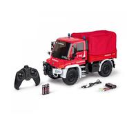 Voiture télécommandée Carson Modellsport MB Unimog U300 Feuerwehr 1:12 Véhicule RC débutant électrique Véhicule dintervention 100% RtR 2,4 GHz avec accu, chargeur et piles pour