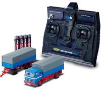 Carson Bâche 1:87 MB 1620 avec remorque, 100% RTR bleu, modèle prêt pour la conduite, voiture RC, voiture H0, modèle RC, véhicule Diorama, camion télécommandé, camion télécommandé