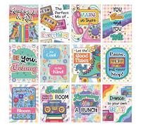 Carson Dellosa Education Happily Ever Elementary Retro Remix Lot de 12 affiches de motivation des années 70 et 80 - Décoration murale inspirante avec affirmations positives pour salle de t