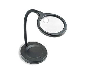 Carson DeskBrite 300 - loupe de table avec fonction éclairage par lampes COB LED, grossissement de 2x, avec petite lentille incorporée, grossissement de 5x, et adaptateur de type USB-C (LM-30EU)