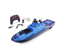 Carson 500108049 Bateau de Police 2.4G 100% RTR - Bateau télécommandé pour Enfants et Adultes, radiocommande Incluse, Bleu