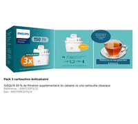 Philips Cartouches filtrantes Anticalcaire+ Pack 3 – Réduit la dureté jusqu'à 50% – Compatible Brita