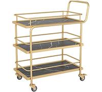 Cart,Home Bar Serving Cart with 2/3 Tier Shelves Metal Trolley Rolling Bar Cart Kitchen Living Room Storage Cart,Multi-Purpose Rack Wood& Metal Material,White-3-Tier(Gold-3-Tier)