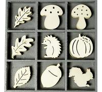 cArt-Us Boîte en bois avec décorations en forme de feuille de champignon hérisson 10,5 x 10,5 cm, bois naturel