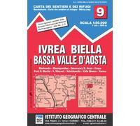Carta n. 9 Ivrea, Biella e bassa Val d'Aosta 1:50.000. Carta dei sentieri e dei rifugi