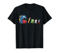 Cartable Cartoon Monster Mangeant des Fournitures Scolaires T-Shirt