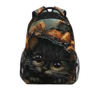 Cartable Chat Sorcière Halloween Backpack Pour Randonnée | Bookbag Léger Sac d'École Ordinateur Portable Sac à Dos Pour camping Cadeau Rentrée Voyage