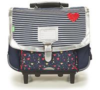 Tann's - Cartable à roulettes 38cm Emilie Bleu - Imprimé Coeurs et détails argentés - Cartable Trolley Fille 2 Soufflets - CP CE1 CE2
