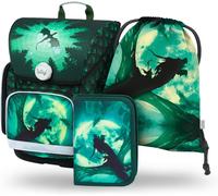 Cartable Garçon 3 Pièces, Cartable Ergo Pour 1ère Classe, Cartable Ergonomique Primaire, Sac D'école Primaire Avec Sangle De Poitrine, Dragon, Ensemble Cartable