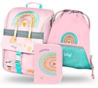 Cartable Garçon Fille Ensemble 3 Pièces Sac D'école Zippy Pour 1ère Classe - Cartable Primaire Avec Sangle De Poitrine Sac À Dos D'école Ergonomique, Arc-En-Ciel Rose, Ensemble[Sac8220945]