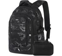 Cartable Garcon Primaire College Grande Sac À Dos Loisir Homme, Sacs Scolaire Pour Ordinateur Pc Portable 16 Pouces, Sacs Pour Voyage Travail Affaire 12 13 14 15 16 17 18 19 20 10-23 Ans Ado Noir Noir