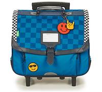 Tann's - Cartable à roulettes 38cm Marceau Bleu - Imprimé Damier Tendance et Patch en Gomme Fun - Cartable Trolley garçon 2 Soufflets - CP CE1 CE2