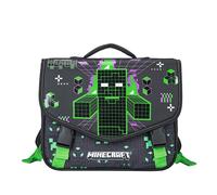 Cartable MINECRAFT 38cm 2 compartiments noir et vert