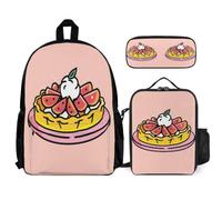 Cartable Motif Hamburger pour Filles Primaire CE2 CM1 CM2, Sac D'école Motif Alimentaire Filles 3 Pièces avec Sacs à Lunch et Trousse, Sac à Dos Loisir pour Enfants Mignon, Sacs Ecole Fille Collège