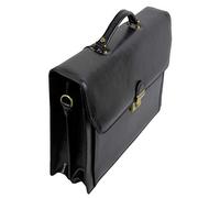 Cartable Porte Document Katana à 2 Soufflets en croûte de Cuir 63025 (2 Couleurs Disponible) (Noir)