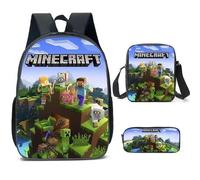 Cartable Sac à Dos,Lot de 3 Minecraft 3D Impression Sac à Dos, Sacoche et Trousse à crayons ,Cartable Sac à Dos pour fille garcon