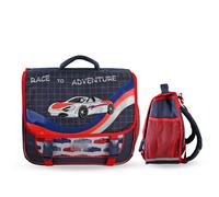Cartable Scolaire 38 Cm - 2 Compartiments Phileas - Voiture De Course Bleu Et Rouge M