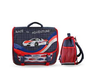 Cartable Scolaire 38 Cm - 2 Compartiments Phileas - Voiture De Course Bleu Et Rouge M