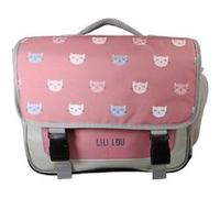 Bagtrotter - Lili Lou - Cartable 38cm - Gris et Rose - 2 Compartiments - 1 Poche Sous Rabat - 1 Poche Bouteille - Bretelles Matelassés - Fond Renforcé - Dos Matelassé - 38x13x34cm - Matière