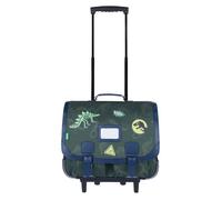 Tann's - Cartable à roulettes 41cm Les Fantaisies Timothée kaki - Broderies dinosaures - Cartable trolley garçon 2 soufflets - CE2 CM1 CM2