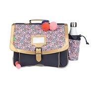 Tann's Cartable Antonia 38 cm – 2 compartiments – Poche gourde – Motif fleuri avec pompons