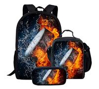 Cartables de Hockey sur Glace chaqlin Enfants Bagpack Bookbags + Petit Sac à Lunch + Étui à Crayons Zipper
