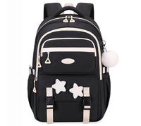 Cartables Sac à dos d'école mignon et spacieux avec décoration étoile for adolescents, élèves du primaire et du secondaire, comprenant une trousse assortie Fournitures scolaires(Svart,1pcs)