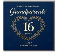 Carte 16e anniversaire de grand-parents - Élégante couronne de cœur sur fond bleu marine - Happy Anniversary Grandparents, 16 Years - Have a Wonderful Day