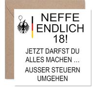Carte 18 ans humoristique pour neveu - Enfin 18-maintenant tu peux (presque) tout, même éviter les impôts - Carte de vœux carrée avec enveloppe, intérieur vierge - Qualité premium 145mm x 145mm