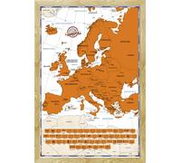 Carte à gratter Cartes géographiques - Carte à gratter - Carte politique de l'Europe + cadre amovible, Shinsuke® Maxi MDF hêtre, vitre acrylique