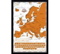 Carte à gratter Cartes géographiques - Carte à gratter - Carte politique de l'Europe + cadre amovible, Shinsuke® Maxi MDF noir, vitre acrylique