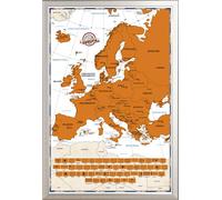 Carte à gratter Cartes géographiques - Carte à gratter - Carte politique de l'Europe + cadre amovible, Shinsuke® Maxi aluminium argenté, vitre acrylique