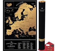 Carte à gratter de l'Europe - Grande affiche de voyage européenne noire et dorée de 24 x 16 cm - Avec villes - Facile à encadrer - Carte murale de voyage de qualité supérieure avec punaises - Appareil