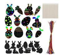 Carte a Gratter Enfant,Carte a Gratter Pâques, 24pcs Dessin a Gratter,Scratch Art,Carte à Gratter Oeuf Lapin Carotte,DIY Cadeaux Artisanaux avec Bâtonnets en Bois et Ruban Coloré