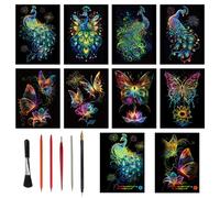Carte a Gratter pour Enfants Adulte, 8 Dessin a Gratter Adulte, Papier à gratter A4 Scratch Paper Scratch Art Kit pour Bricolage Artisanat Home Decor Art Project pour Noël Cadeau d'anniversaire