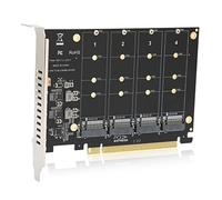 Carte Adaptateur 4 Ports M.2 NVMe SSD vers PCIE X16 M Key,Carte d'extension de Lecteur de Convertisseur de Disque Dur,PCIE vers NVME 4 Baies,m.2 M Key SSD vers Carte Adaptateur PCIEx16 Carte