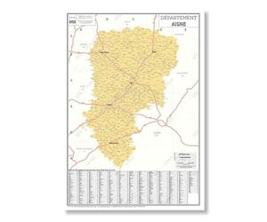 Carte administrative du département de l'Aisne - Poster Plastifié 70x100cm