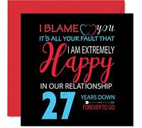 Carte amusante de 27e anniversaire de mariage pour mari et femme - Your Fault I'm Extremely Happy - Carte de vœux pour 27e anniversaire de mariage pour partenaire, 145 mm x 145 mm pour 27e