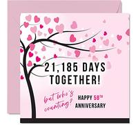 Carte amusante de 58e anniversaire pour femme ou mari - 21185 Days Together - Cadeau « I Love You », cartes de 58e anniversaire de mariage pour partenaire, 145 mm x 145 mm