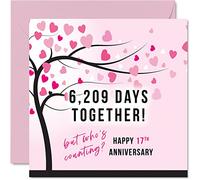 Carte amusante pour 17e anniversaire de mariage pour femme ou mari - 6209 Days Together - Cadeaux « I Love You », cartes de vœux pour 17e anniversaire de mariage pour partenaire, 145 mm x 145 mm
