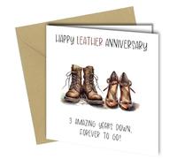 Carte amusante pour 3ème anniversaire, design unique, « Happy Leather Anniversary » 3 years down, Forever to go #1728