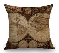 Carte Ancienne dans Le Style Nostalgique des Années 1720 Atlas Historique De l'art Housse De Coussin Moderne Taie d'oreiller Confortable Canapé Taie d'oreiller pour Décoration Jardin 45X45Cm