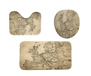 Carte Ancienne De l'europe Tapis De Bain 3Pcs, Tapis WC Lavable Housse D'Abattant pour Intérieur Douche