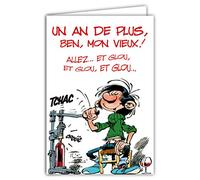 Carte ANNIVERSAIRE 1 an de plus mon vieux GASTON LAGAFFE Bouteille Vin Rouge Humoristique Humour BD Bande Dessinée - Avec Enveloppe Illustrée 17,5x12cm - Fabriqué en France - GLCT-0237